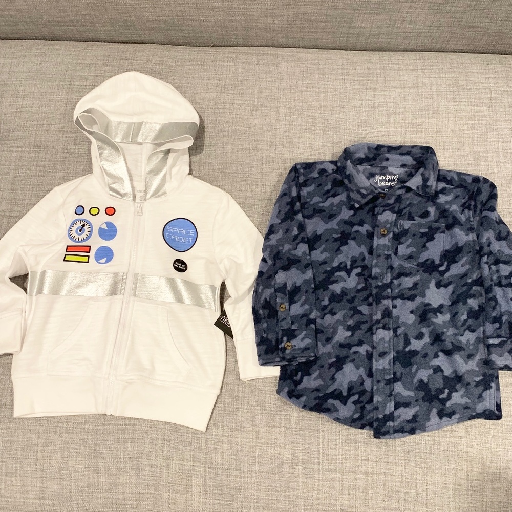 Lot of 2 Toddler Boys Space Hoodie & Camo Button Down